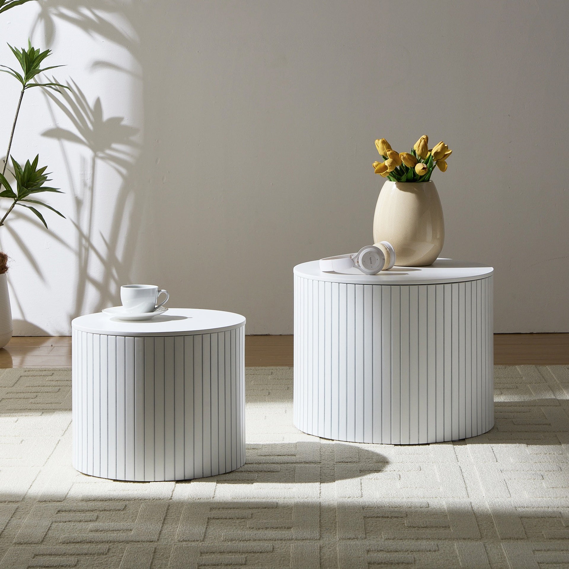 Nested table set 2 pieces, MDF coffee table set Living room/lounge area, White