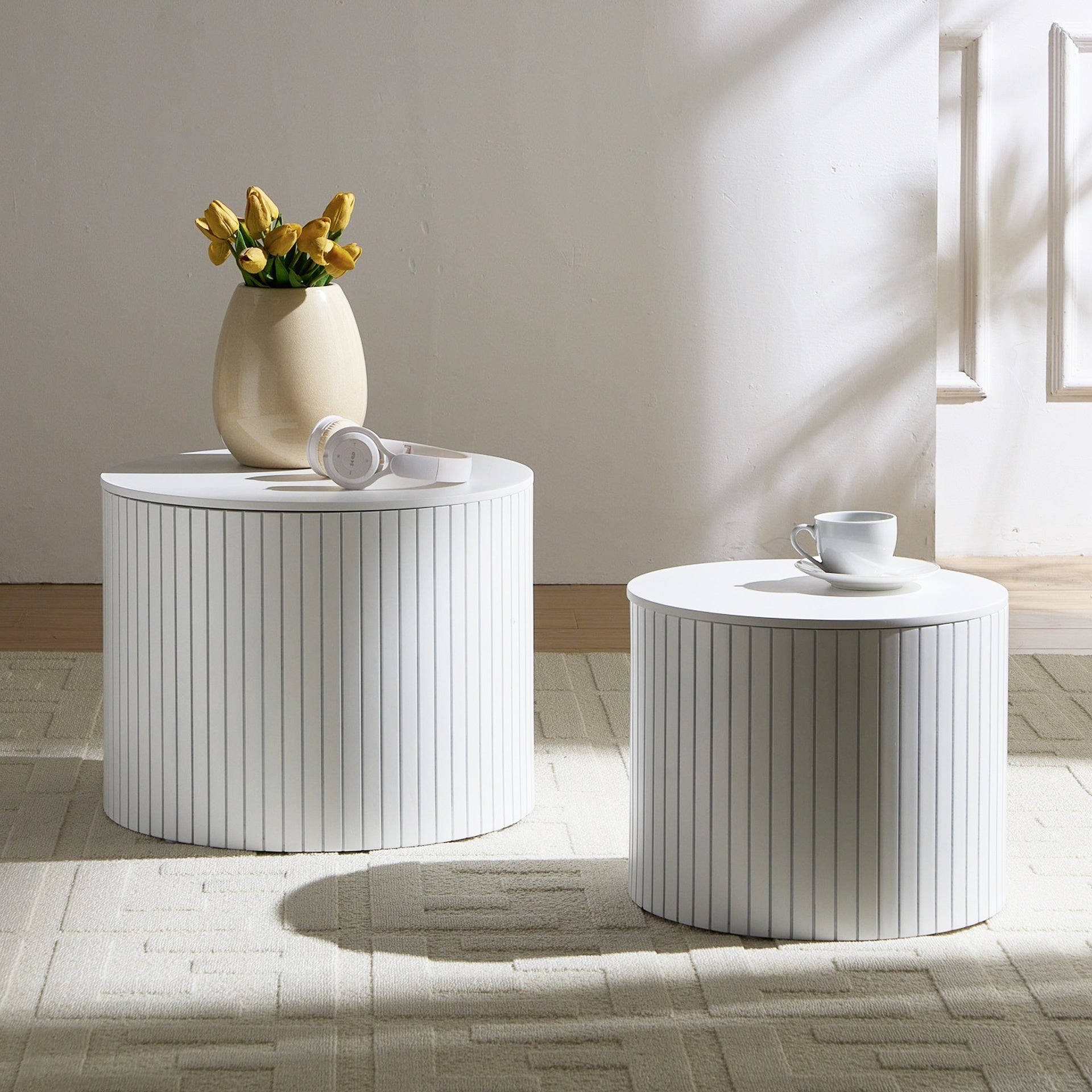 Nested table set 2 pieces, MDF coffee table set Living room/lounge area, White