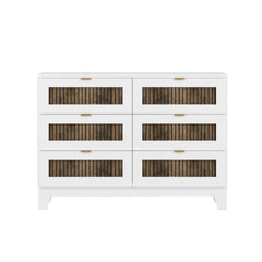 Rustic Farmhouse Style Wooden Dresser with 6 Drawers, Storage Cabinet for Bedroom with Metal Handles, White