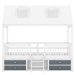 Twin Size Wood Bed House Bed Frame,White