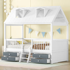 Twin Size Wood Bed House Bed Frame,White