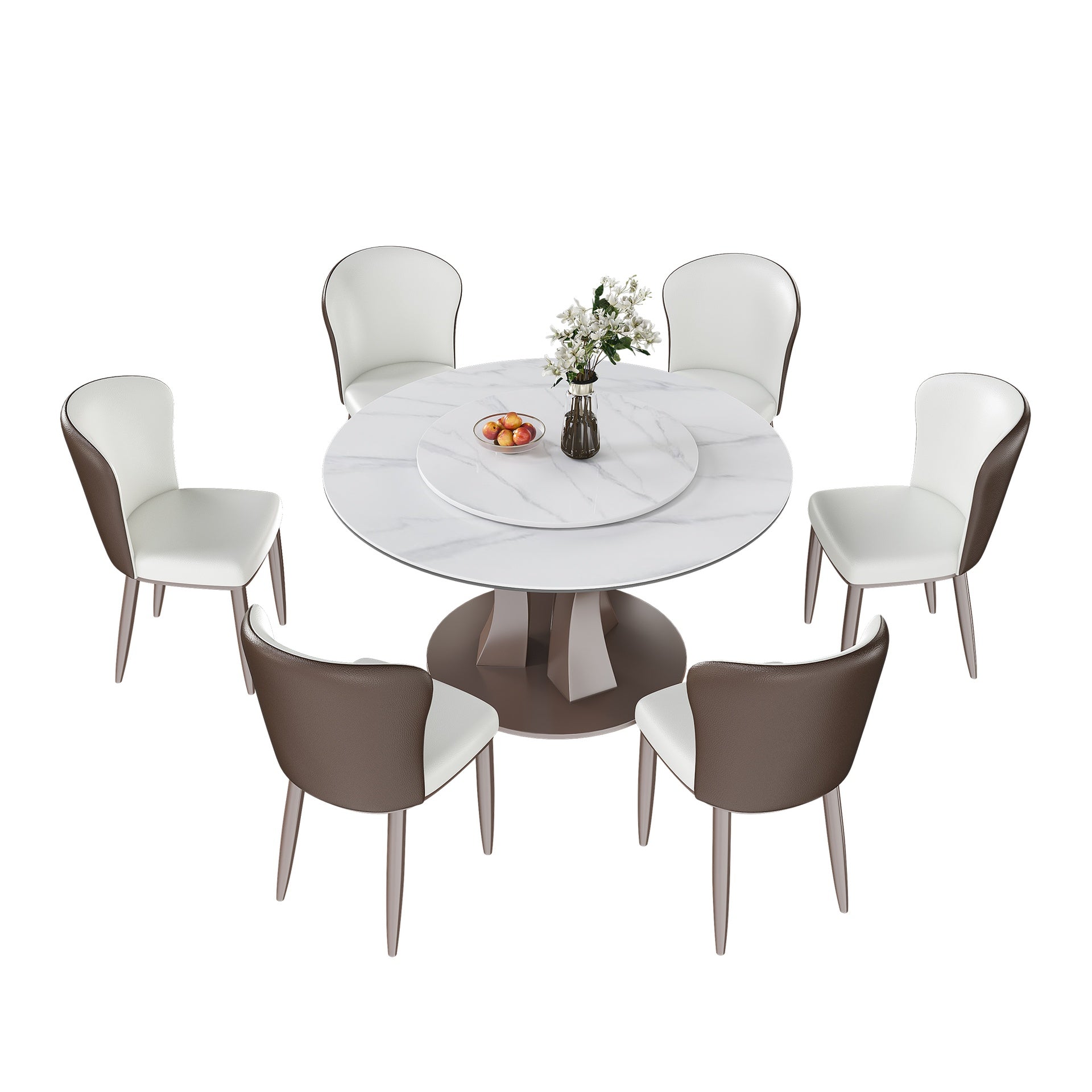 53" Round Dining Table with Rotating Tray - Scratch & Heat Resistant Sintered Stone Top for Kitchen & Restaurant(6 chairs)