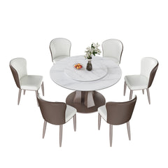 53" Round Dining Table with Rotating Tray - Scratch & Heat Resistant Sintered Stone Top for Kitchen & Restaurant(6 chairs)
