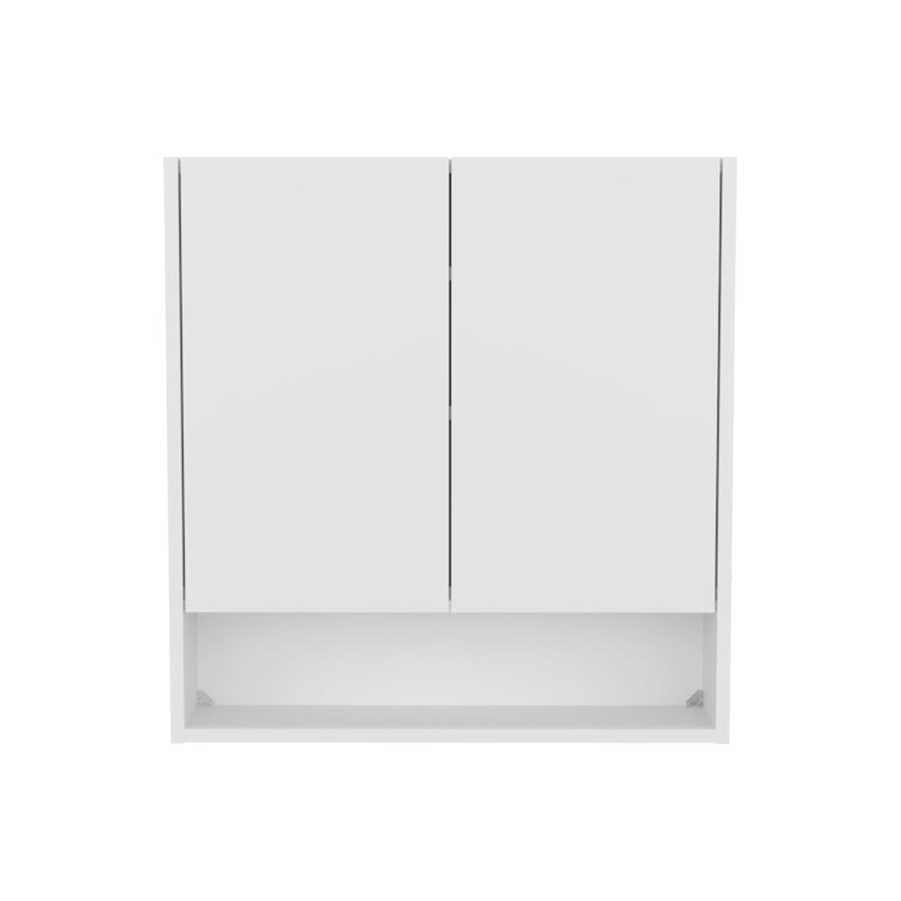 Double-Door Medicine Cabinet With Mirrored Doors And Interior Shelves, White