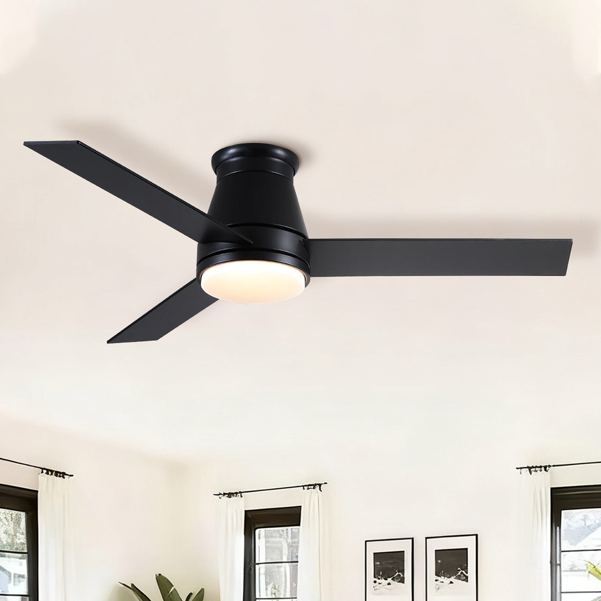 48" Black Lowe Profile Ceiling Fan with Light