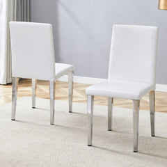 Two White PU dining chairs,Silver Metal Legs.Simple and versatile, comfortable and accompanied. Exquisite and versatile dining chairs unlock a comfortable new experience.(Set of 2)W1151P269051