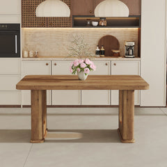 64.5 x 35.4 Inch Stylish Wood Color Textured Dining Table, Perfectly Blending Simplicity And Transparency. Made of MDF Material With Wood Grain Stickers, It Exudes A Strong Sense Of Fashion.