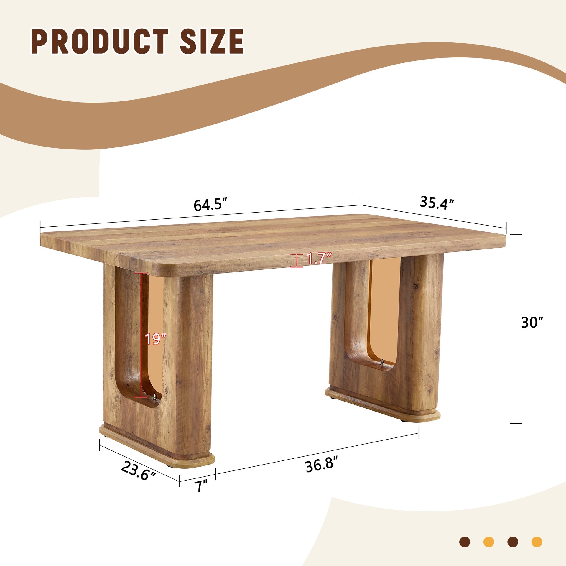 64.5 x 35.4 Inch Stylish Wood Color Textured Dining Table, Perfectly Blending Simplicity And Transparency. Made of MDF Material With Wood Grain Stickers, It Exudes A Strong Sense Of Fashion.
