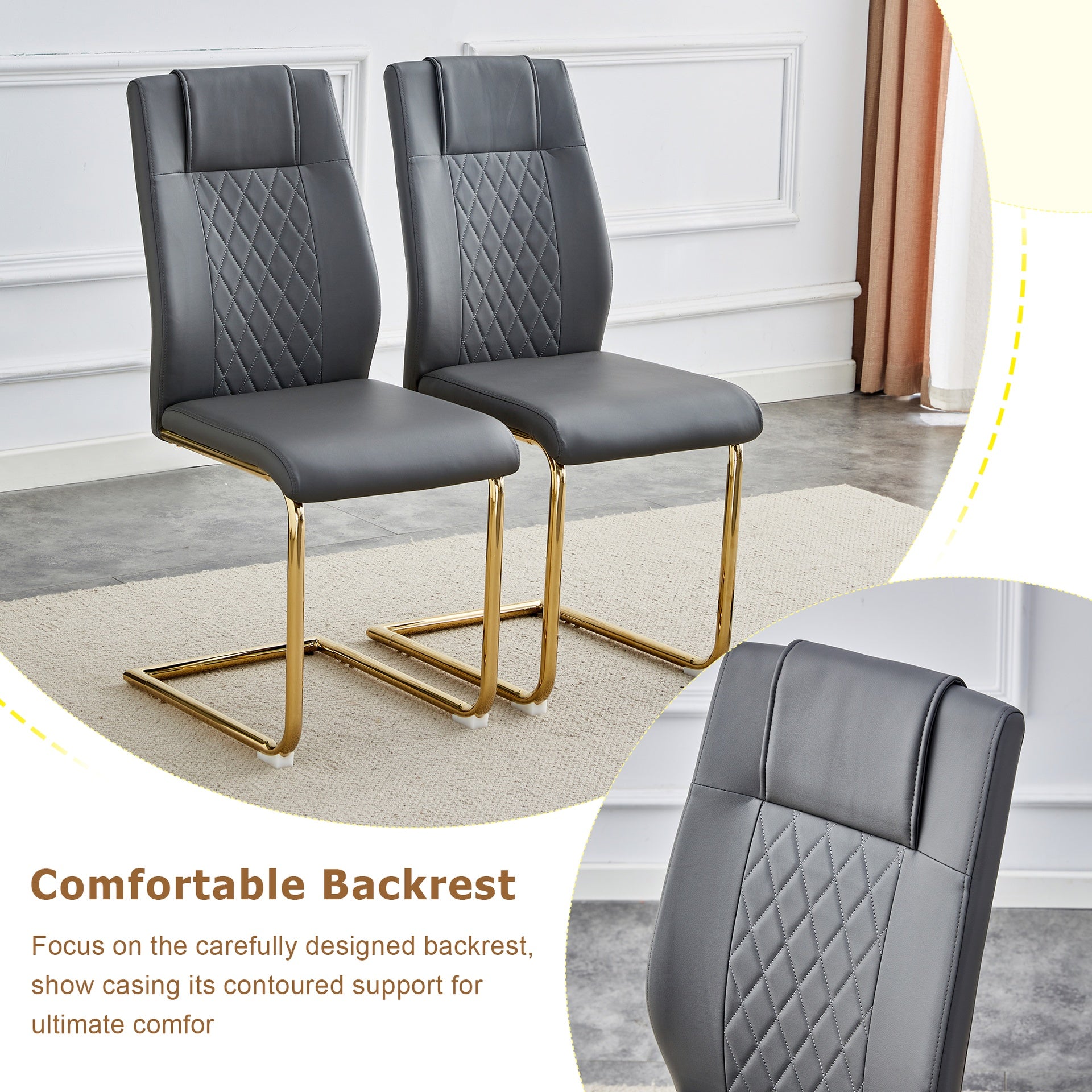 Table and chair set.Extendable MDF Dining Table.The pull-out table is ideal for a wide range of families,suitable for gatherings of different size.Paired with 6 Dark Gray Chairs With Gold Metal Legs.