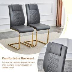Table and chair set.Extendable MDF Dining Table.The pull-out table is ideal for a wide range of families,suitable for gatherings of different size.Paired with 6 Dark Gray Chairs With Gold Metal Legs.