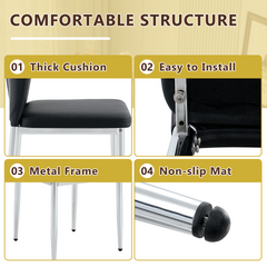 Table and chair set.Modern glass round table: 39 inch diameter, X-shaped silver metal bracket. Paired with 4 Black Chairs, 37 inches High: Ergonomic PU Backrest .Suitable for restaurants, kitchens.