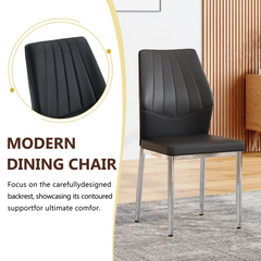 Table and chair set.Modern glass round table: 39 inch diameter, X-shaped silver metal bracket. Paired with 4 Black Chairs, 37 inches High: Ergonomic PU Backrest .Suitable for restaurants, kitchens.