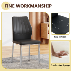 Table and chair set.Modern glass round table: 39 inch diameter, X-shaped silver metal bracket. Paired with 4 Black Chairs, 37 inches High: Ergonomic PU Backrest .Suitable for restaurants, kitchens.