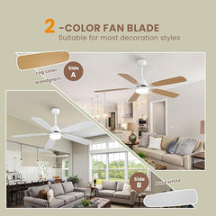 indoor Modern 52 Inch Ceiling Fan 6 Speed Wind 5 Blades Remote Control Reversible DC Motor With Led Light