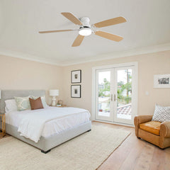 indoor Modern 52 Inch Ceiling Fan 6 Speed Wind 5 Blades Remote Control Reversible DC Motor With Led Light