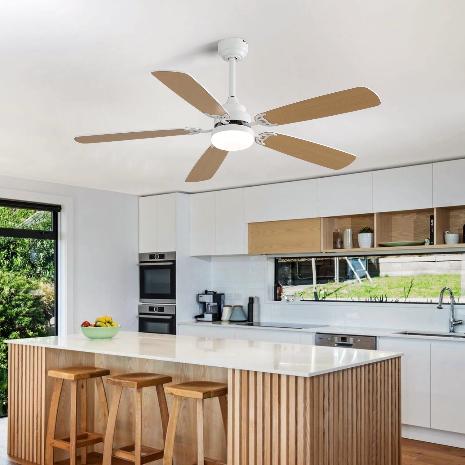 indoor Modern 52 Inch Ceiling Fan 6 Speed Wind 5 Blades Remote Control Reversible DC Motor With Led Light