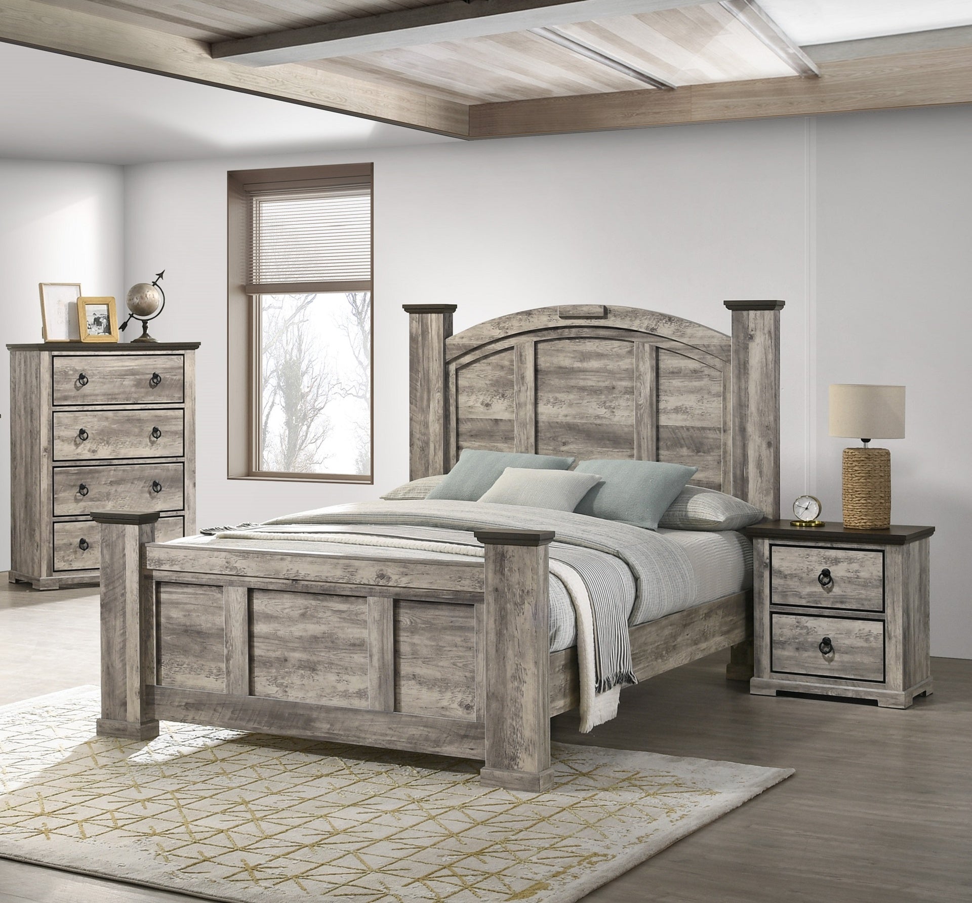 Contemporary 1pc Queen Size Poster Bed Gray Finish Wooden Bedroom Furniture