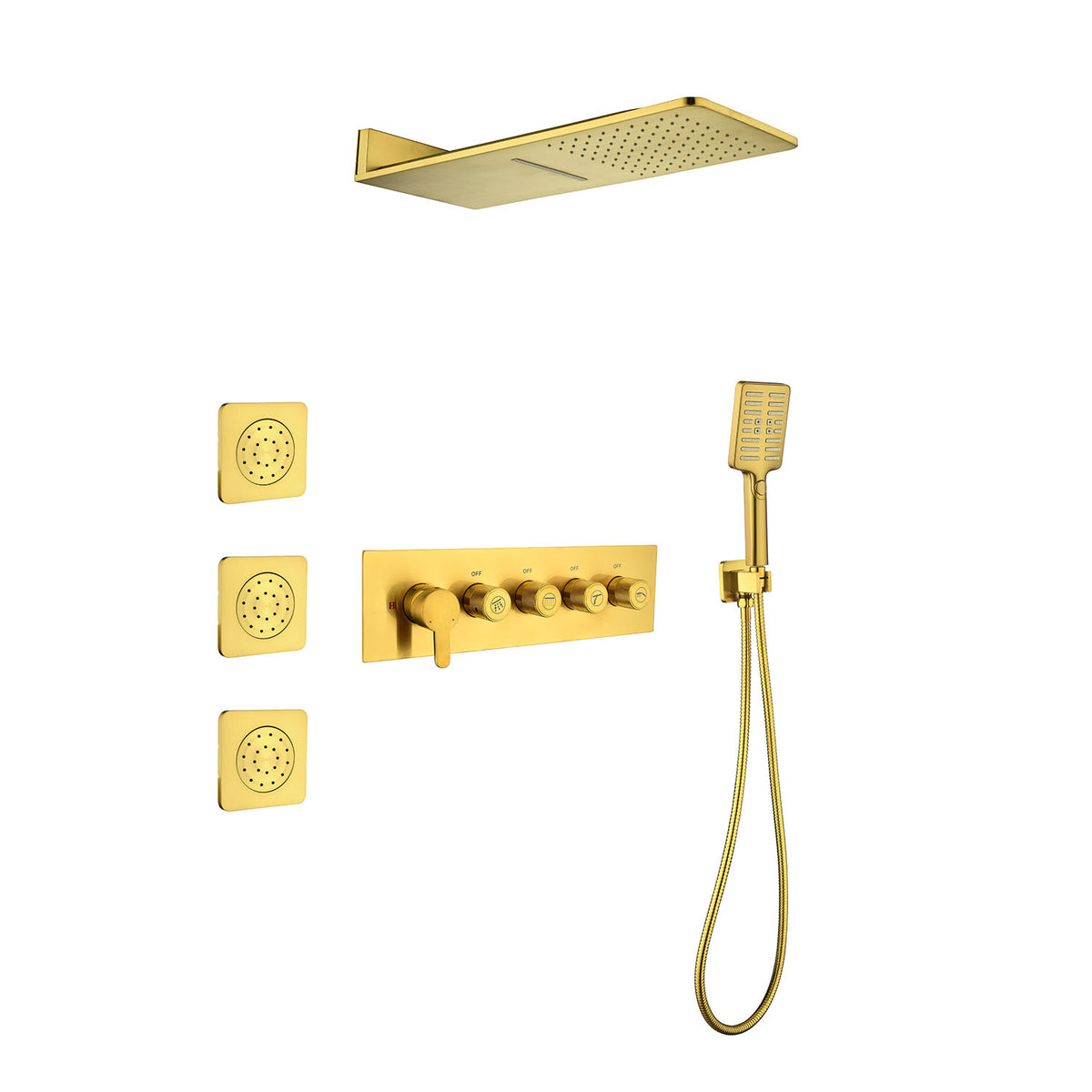 Wall Mounted Waterfall Rain Shower System With 3 Body Sprays & Handheld Shower