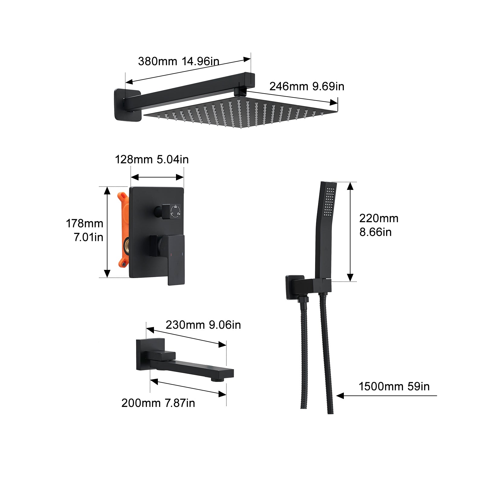 Shower System with 10 Inch Rain Shower Head and Handheld Wall Mounted and Down Sprayer,High Pressure Rainfall Shower Faucet Fixture Combo Set with 2 in 1 Handheld Showerhead for Bathroom, Matte Black