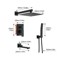 Shower System with 10 Inch Rain Shower Head and Handheld Wall Mounted and Down Sprayer,High Pressure Rainfall Shower Faucet Fixture Combo Set with 2 in 1 Handheld Showerhead for Bathroom, Matte Black