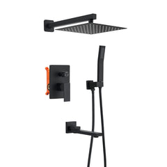 Shower System with 10 Inch Rain Shower Head and Handheld Wall Mounted and Down Sprayer,High Pressure Rainfall Shower Faucet Fixture Combo Set with 2 in 1 Handheld Showerhead for Bathroom, Matte Black
