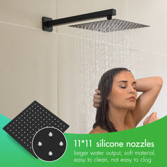 Shower System with 10 Inch Rain Shower Head and Handheld Wall Mounted and Down Sprayer,High Pressure Rainfall Shower Faucet Fixture Combo Set with 2 in 1 Handheld Showerhead for Bathroom, Matte Black
