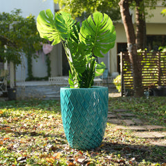 Handmade Teal Cyan Ceramic Flower Pot, 16.54" W x 21.26" H, Large Planter for Indoor & Outdoor Potted Plants, Flowers by Front Door, Breathable Clay with Drainage