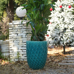 Handmade Teal Cyan Ceramic Flower Pot, 16.54" W x 21.26" H, Large Planter for Indoor & Outdoor Potted Plants, Flowers by Front Door, Breathable Clay with Drainage