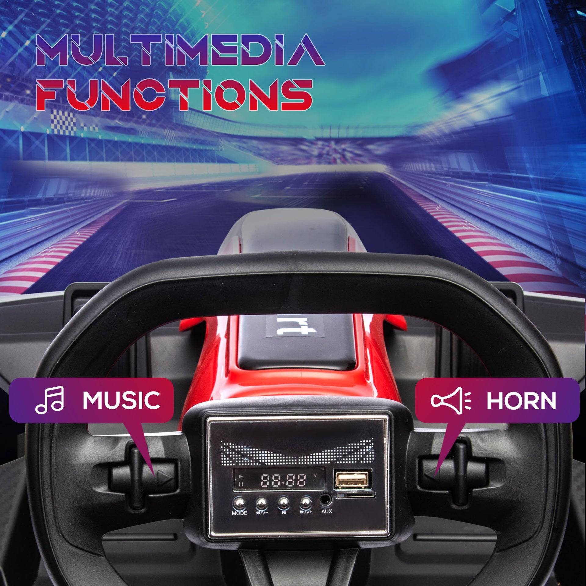 Aosom  24V 7.5 MPH Electric Go Kart with Adjustable Seat, Drifting Car Battery Powered Ride on Toy Outdoor with Slow Start, Button Start, Music, Honking Horn, Lights, for 6-12 Years Old, Red