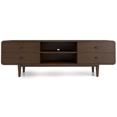 Alexa Mid Century Modern Style TV Stand with Walnut Finish and Solid Wood Construction 23" H x 71" W x 16" D for Bedroom, Hallway, Entryway, Closet