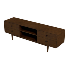 Alexa Mid Century Modern Style TV Stand with Walnut Finish and Solid Wood Construction 23" H x 71" W x 16" D for Bedroom, Hallway, Entryway, Closet
