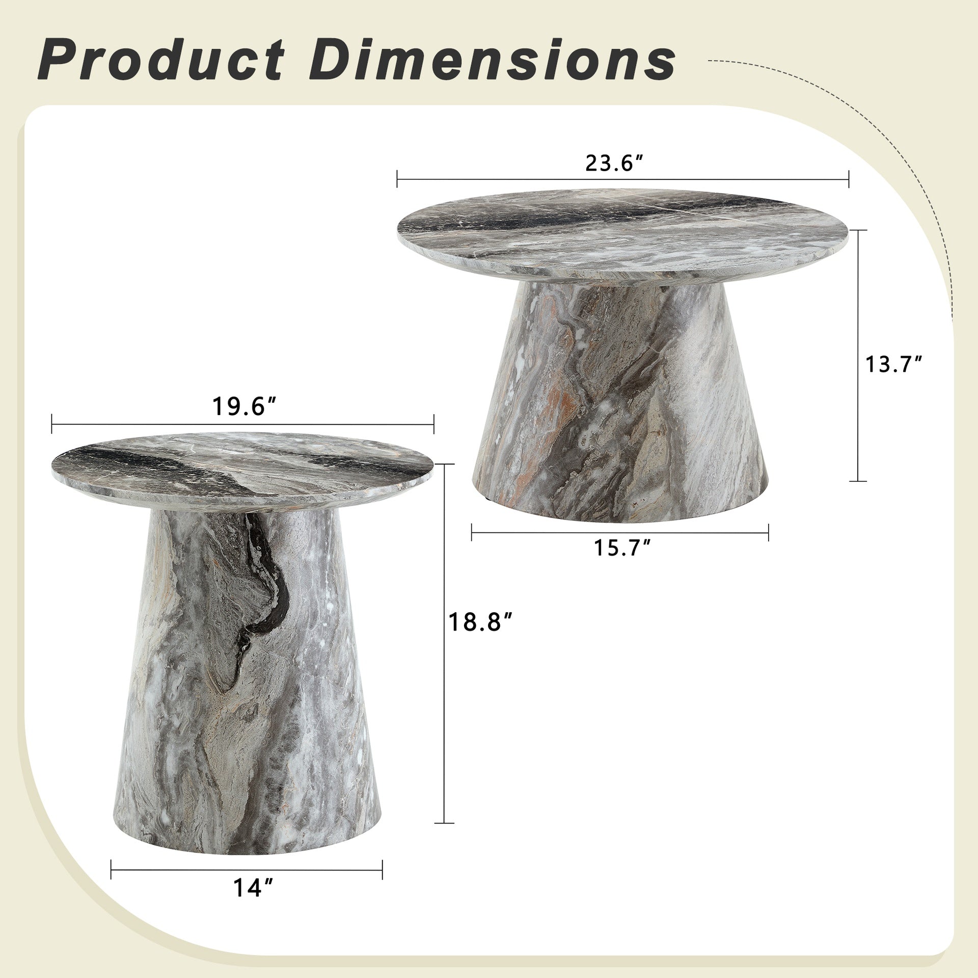 Nested coffee table, medieval-modern style coffee table, featuring grey veneer, classic round coffee table and side table set, simple living room, office center table