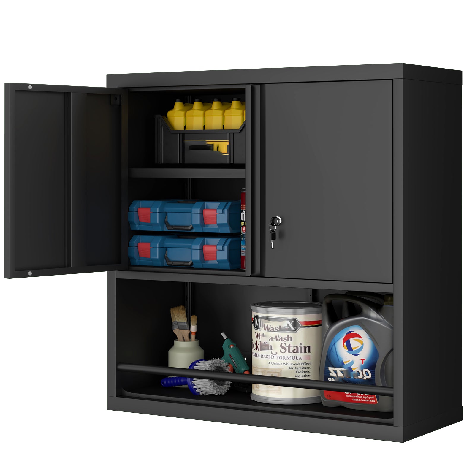 Metal Adjustable 2 Doors Metal Storage Cabinet Kitchen Pantry Cabinet With Adjustable Shelves Tall Steel Cabinet Locker For Kitchen, Living Room, Dining Room And Office
