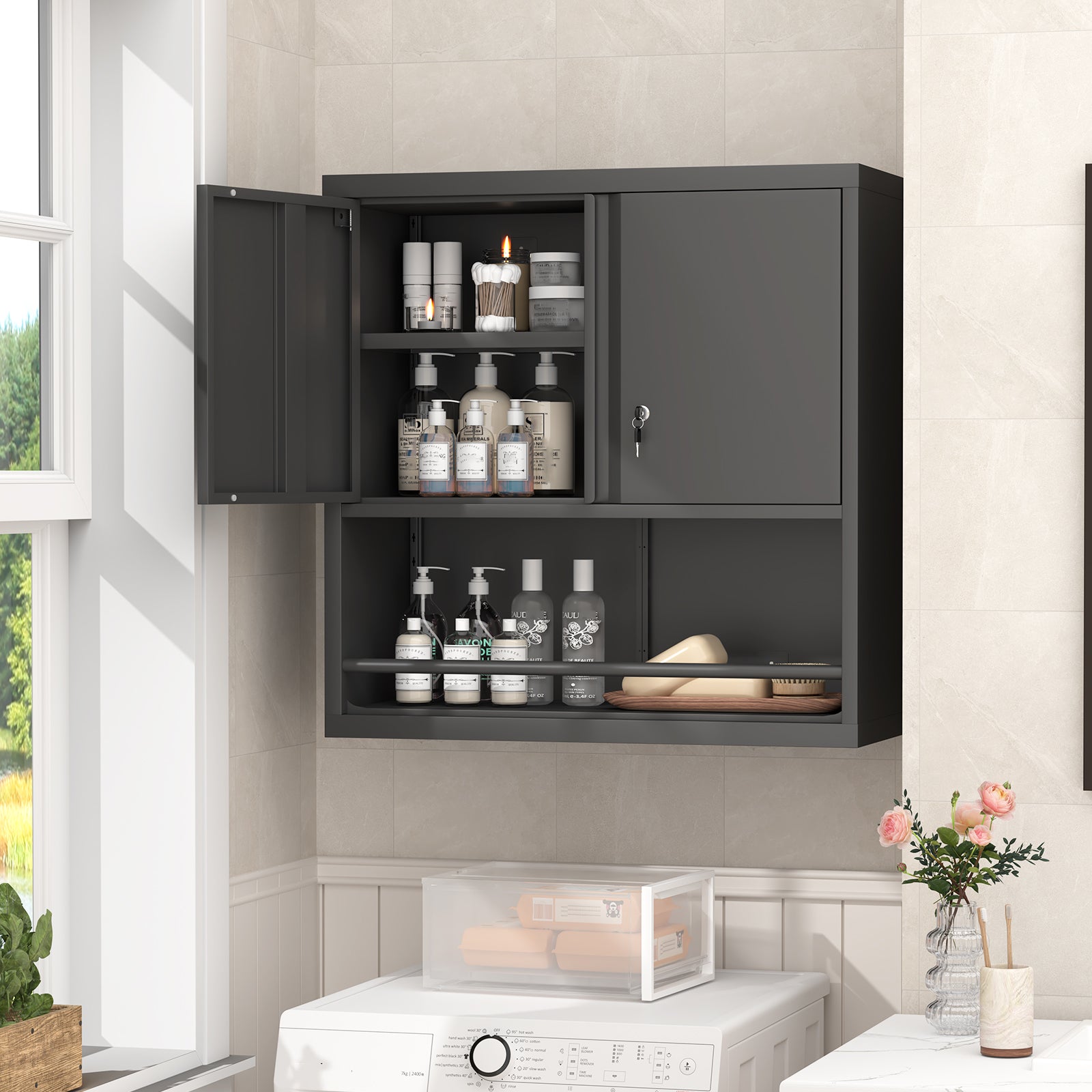 Metal Adjustable 2 Doors Metal Storage Cabinet Kitchen Pantry Cabinet With Adjustable Shelves Tall Steel Cabinet Locker For Kitchen, Living Room, Dining Room And Office