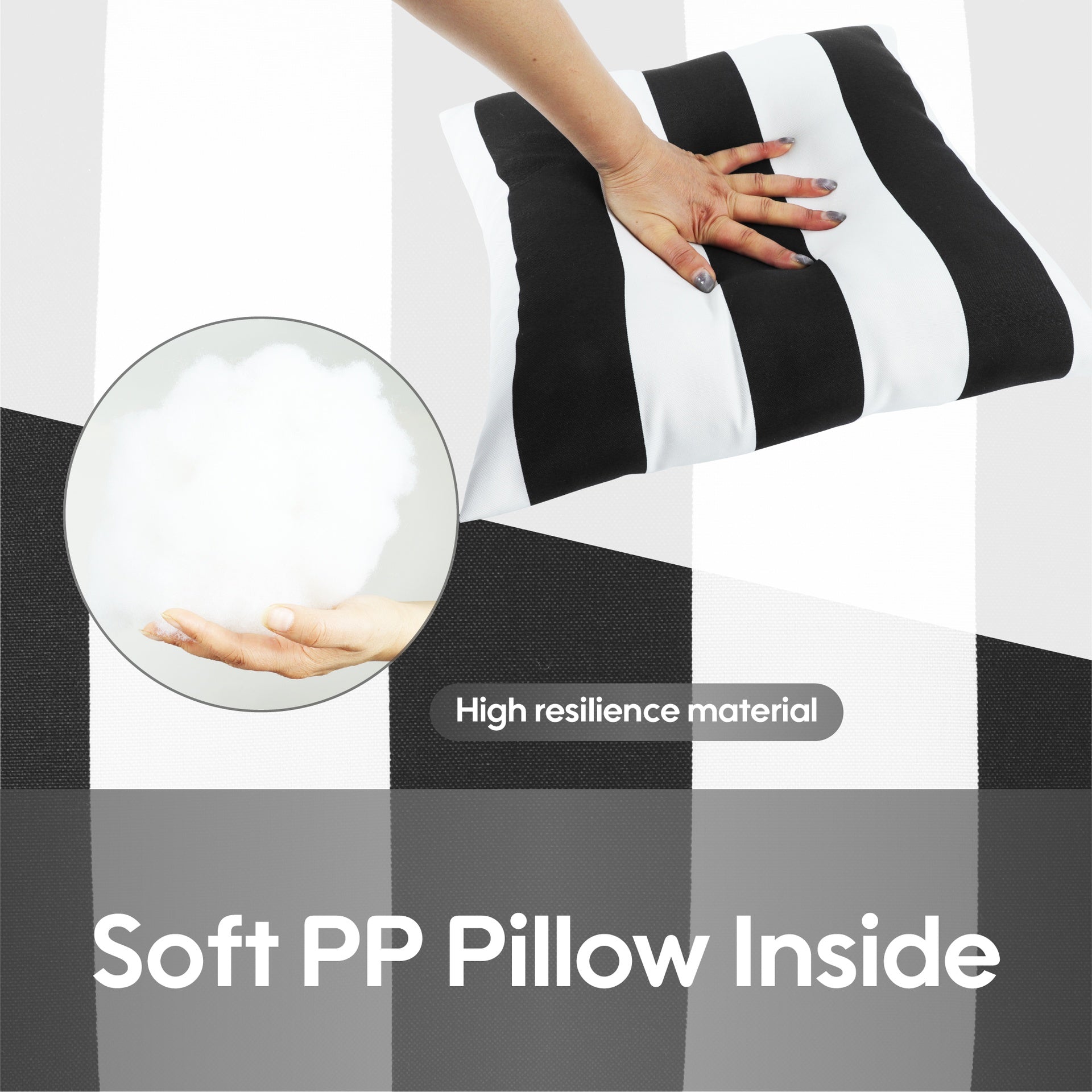 2 Pack Outdoor Throw Pillows, Waterproof & Fade-Resistant Patio Cushions for Garden, Porch, Poolside Furniture - Soft & Comfortable Decorative Pillow Covers (18x18 Inch, Black white strpie)