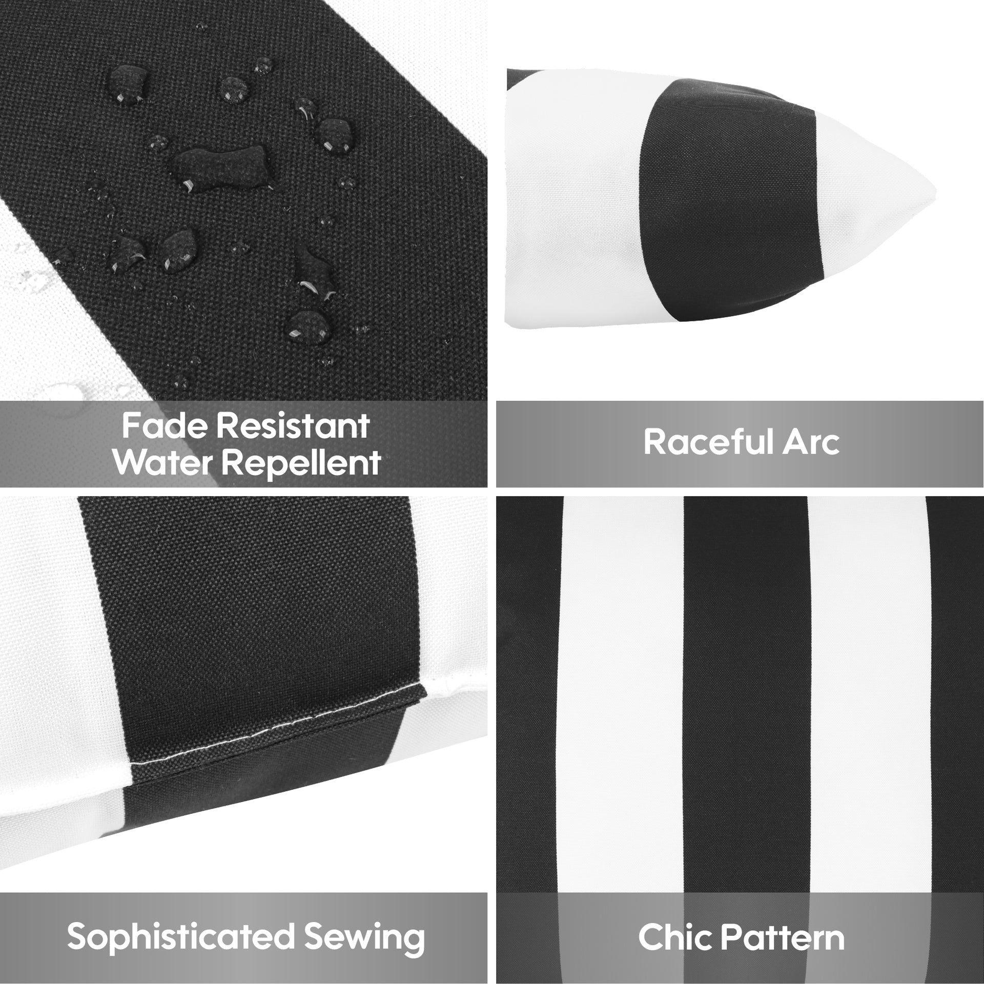 2 Pack Outdoor Throw Pillows, Waterproof & Fade-Resistant Patio Cushions for Garden, Porch, Poolside Furniture - Soft & Comfortable Decorative Pillow Covers (18x18 Inch, Black white strpie)