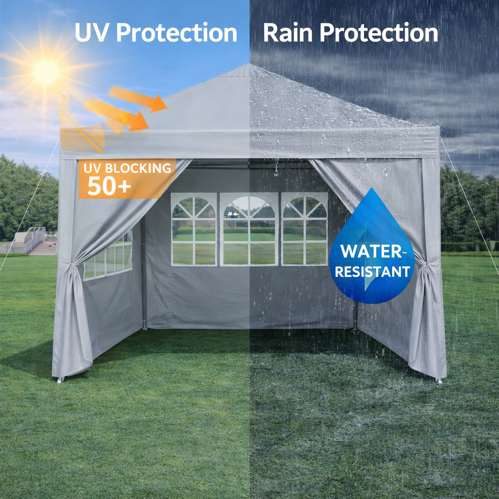Outdoor 10x 10Ft Pop Up Gazebo Canopy Tent  Removable Sidewall with Zipper,2pcs Sidewall with Windows,with 4pcs Weight sand bag,with Carry Bag-Gray
