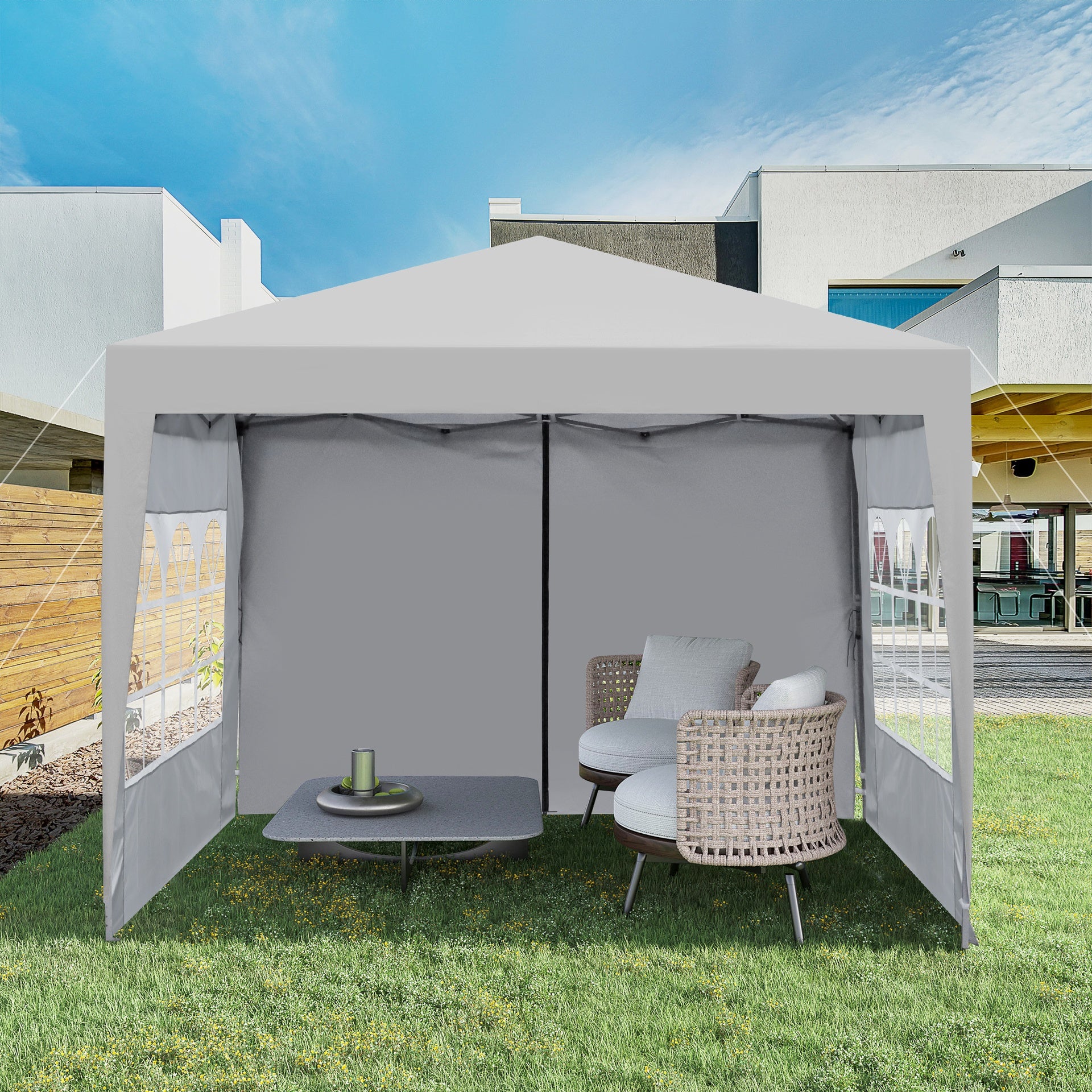 Outdoor 10x 10Ft Pop Up Gazebo Canopy Tent  Removable Sidewall with Zipper,2pcs Sidewall with Windows,with 4pcs Weight sand bag,with Carry Bag-Gray