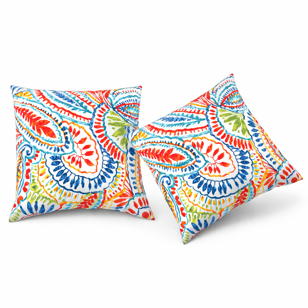 2 Pack Outdoor Throw Pillows, Waterproof & Fade-Resistant Patio Cushions for Garden, Porch, Poolside Furniture - Soft & Comfortable Decorative Pillow Covers (18x18 Inch, paisley multi)