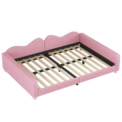 Full size Upholstered Daybed, Sherpa Fabric Sofabed with Cloud-Shaped Backrest, No Box-spring Needed, Pink(Old SKU: WF532069AAH)