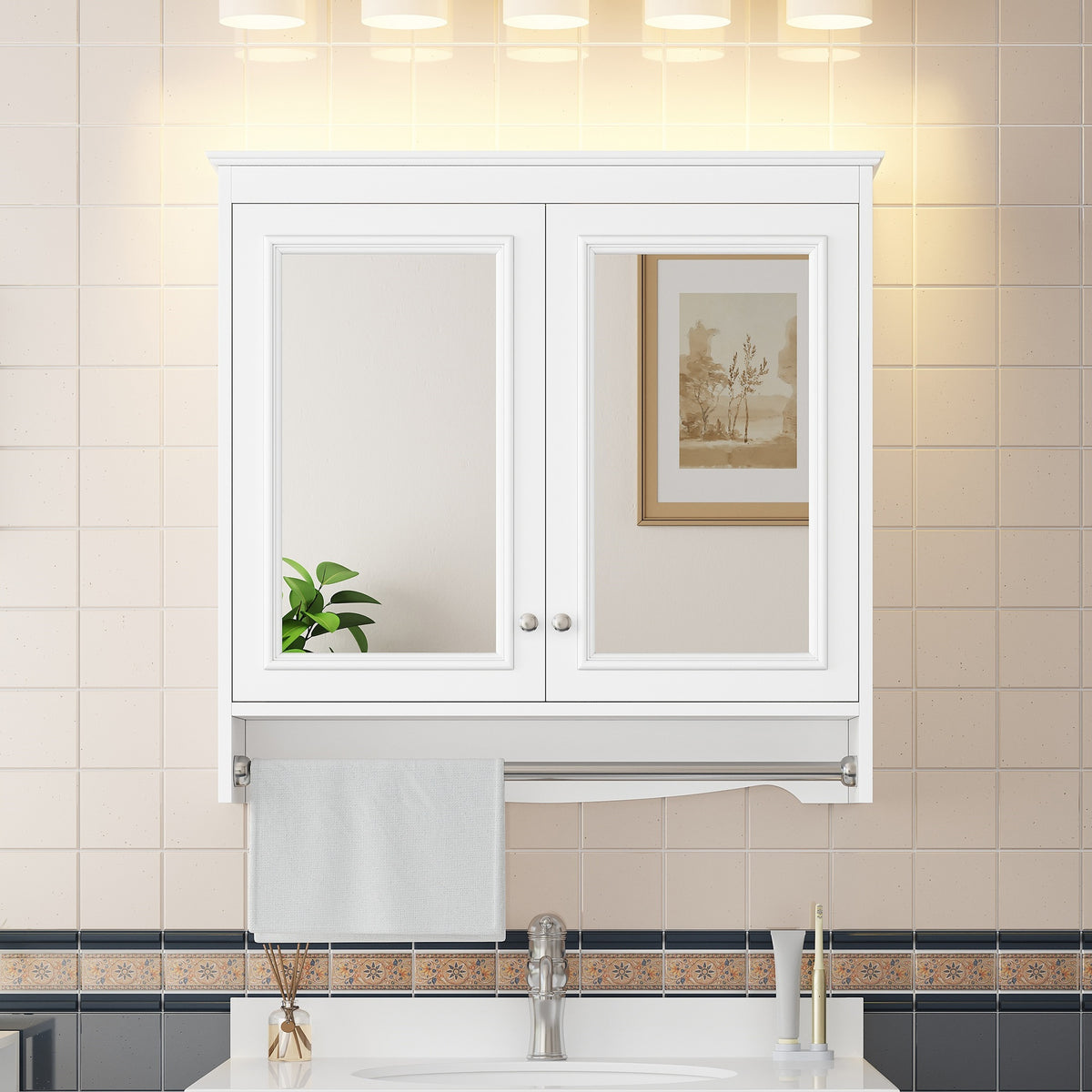 3-in-1 Bathroom Mirror Cabinet, 30 inch Wall Mounted Medicine Cabinet with Adjustable Shelves & Soft Close Doors, High-Define Mirror with Storage for Bathroom Vanity