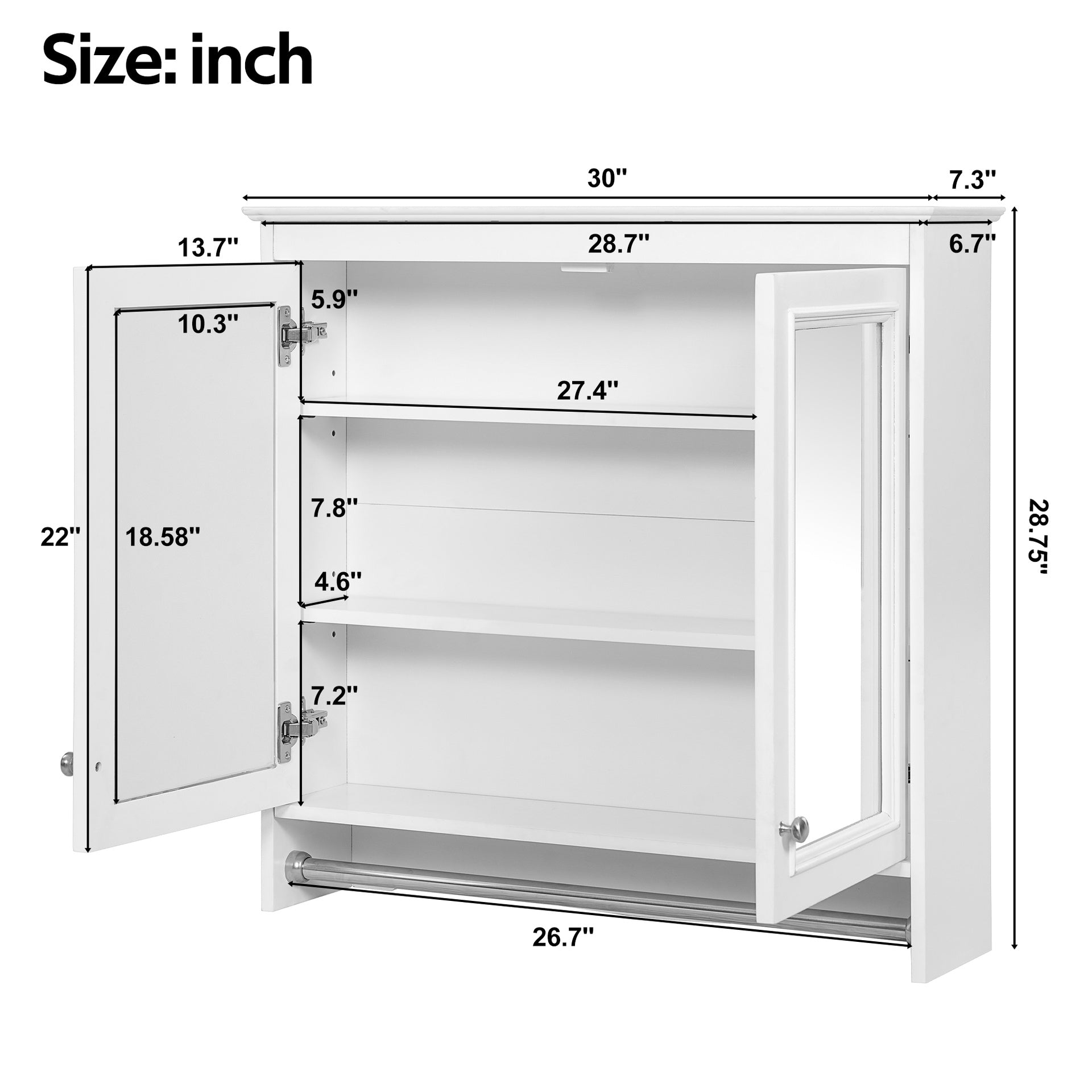 3-in-1 Bathroom Mirror Cabinet, 30 inch Wall Mounted Medicine Cabinet with Adjustable Shelves & Soft Close Doors, High-Define Mirror with Storage for Bathroom Vanity