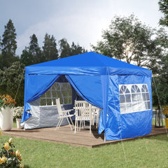 Outdoor 10x 10Ft Pop Up Gazebo Canopy  Tent Removable Sidewall with Zipper,2pcs Sidewall with Windows,with 4pcs Weight sand bag,with Carry Bag-Blue