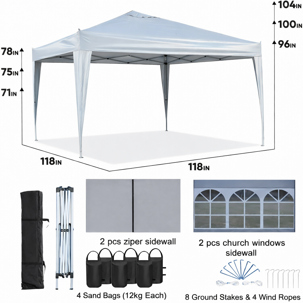 Outdoor 10x 10Ft Pop Up Gazebo Canopy  Tent Removable Sidewall with Zipper,2pcs Sidewall with Windows,with 4pcs Weight sand bag,with Carry Bag-Blue