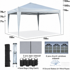 Outdoor 10x 10Ft Pop Up Gazebo Canopy  Tent Removable Sidewall with Zipper,2pcs Sidewall with Windows,with 4pcs Weight sand bag,with Carry Bag-Blue