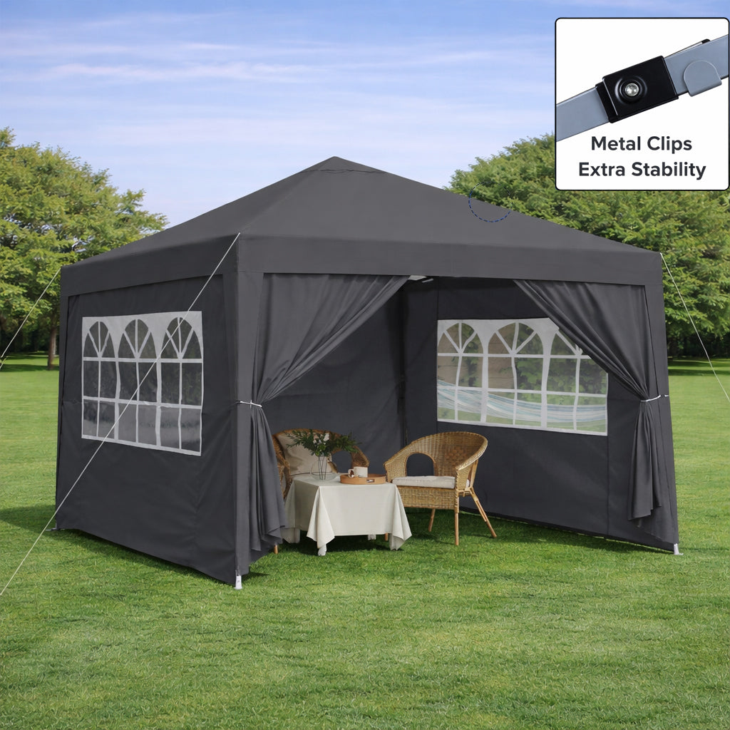 Outdoor 10x 10Ft Pop Up Gazebo Canopy Tent Removable Sidewall with Zipper,2pcs Sidewall with Windows,with 4pcs Weight sand bag,with Carry Bag-Black