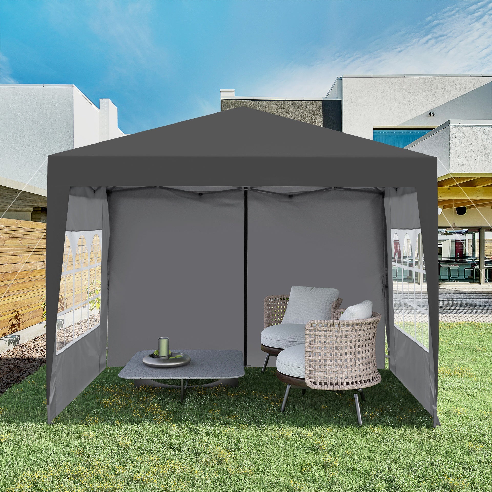 Outdoor 10x 10Ft Pop Up Gazebo Canopy Tent Removable Sidewall with Zipper,2pcs Sidewall with Windows,with 4pcs Weight sand bag,with Carry Bag-Black
