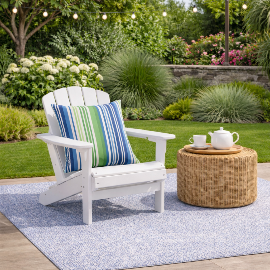 2 Pack Outdoor Throw Pillows, Waterproof & Fade-Resistant Patio Cushions for Garden, Porch, Poolside Furniture - Soft & Comfortable Decorative Pillow Covers (18x18 Inch, striped Rich Navy Blue)