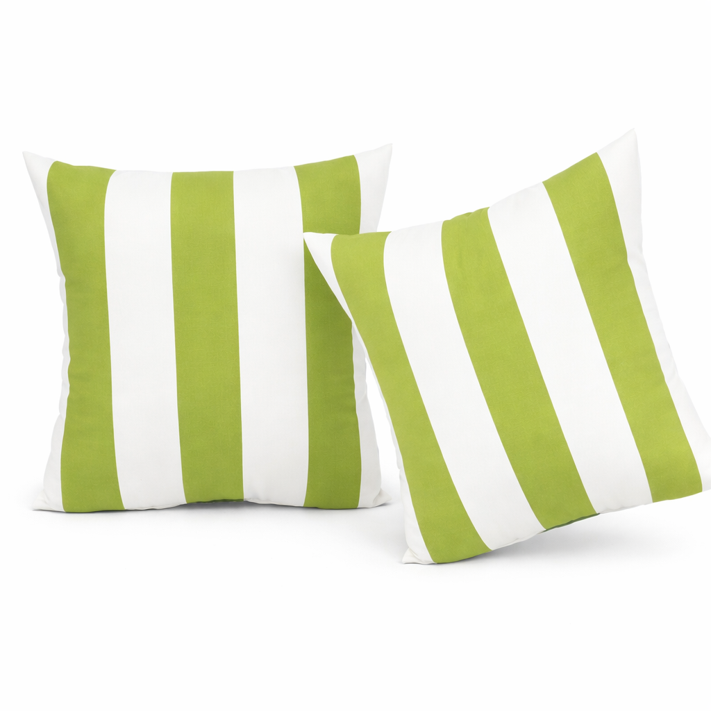 2 Pack Outdoor Throw Pillows, Waterproof & Fade-Resistant Patio Cushions for Garden, Porch, Poolside Furniture - Soft & Comfortable Decorative Pillow Covers (18x18 Inch, Green/White)