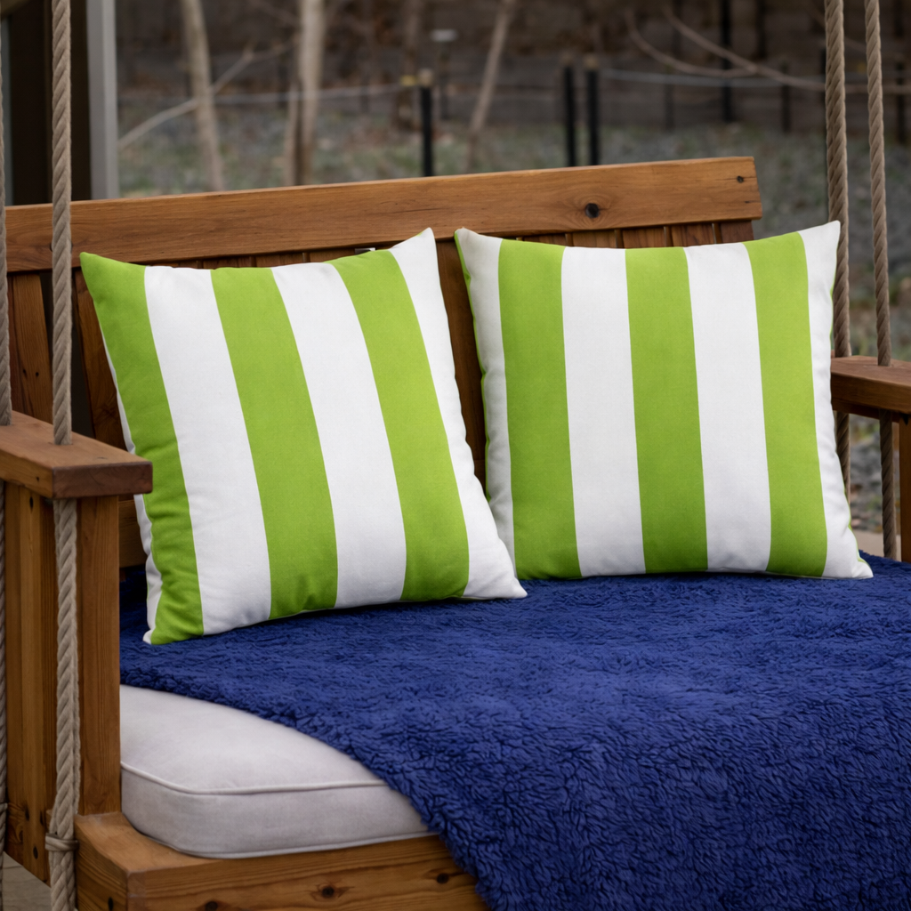2 Pack Outdoor Throw Pillows, Waterproof & Fade-Resistant Patio Cushions for Garden, Porch, Poolside Furniture - Soft & Comfortable Decorative Pillow Covers (18x18 Inch, Green/White)